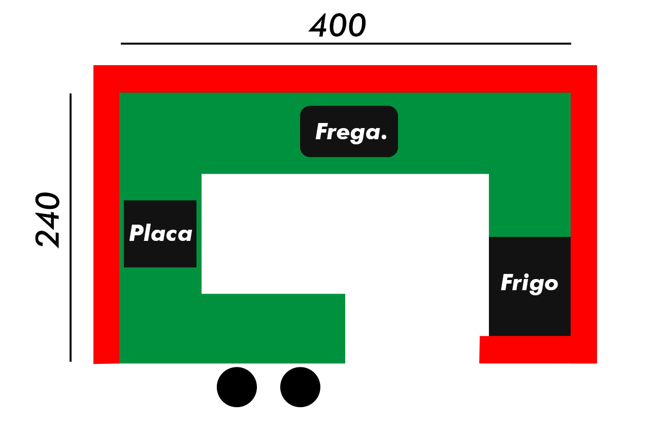 Cocina rectangular con península.